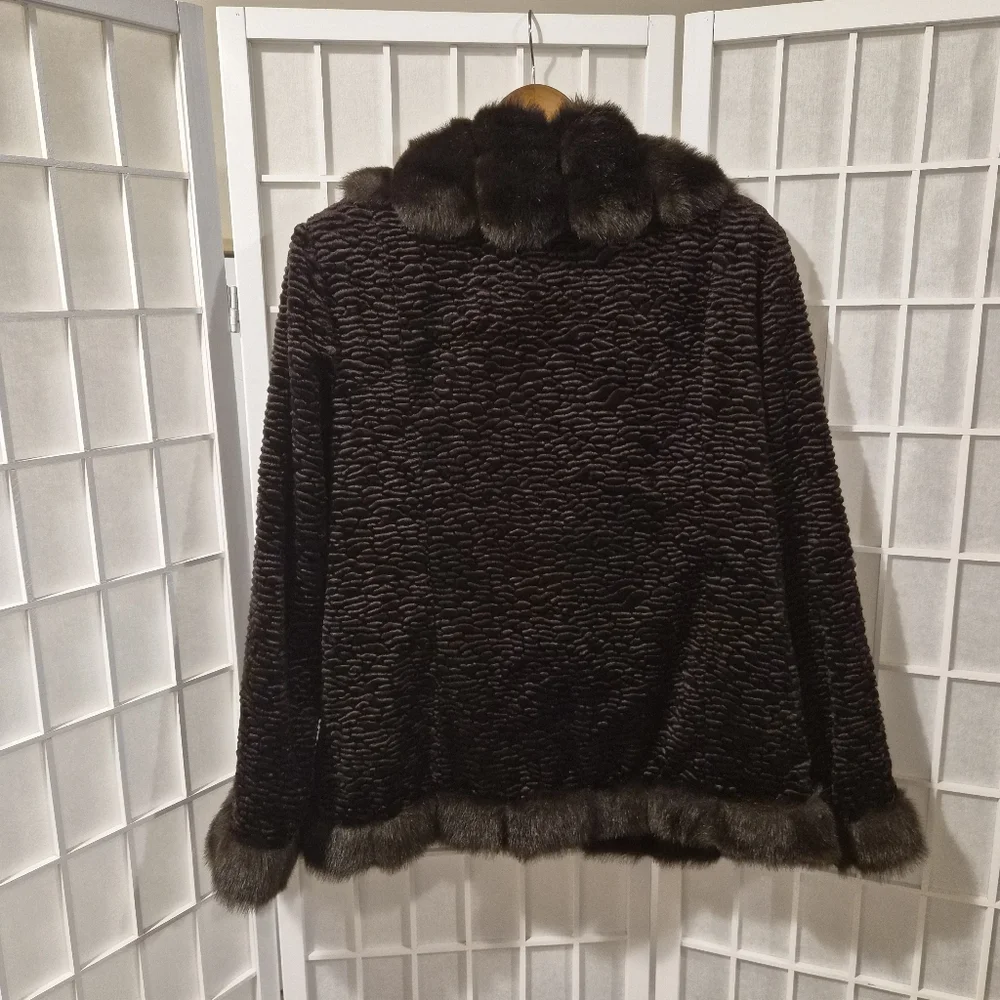 Vintage Brown Faux Fur Coat Sz L - Picture 13 of 15